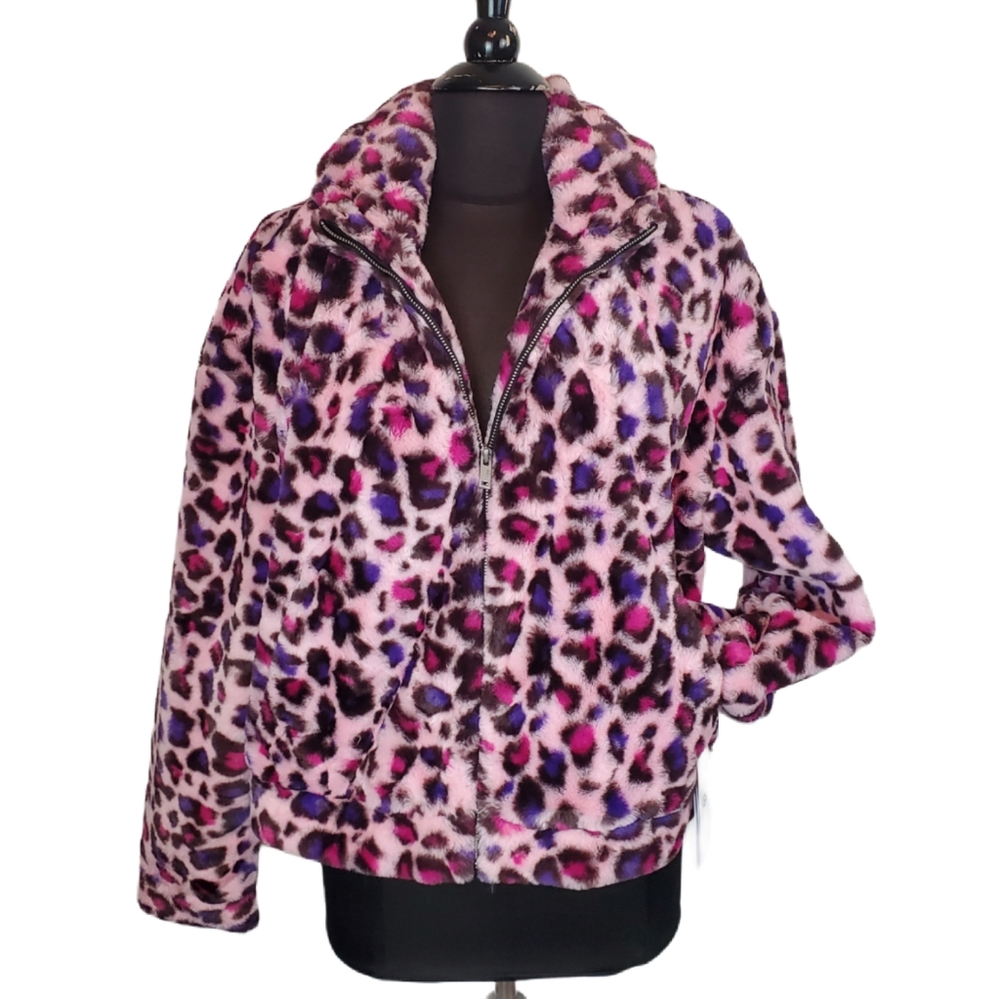 UGG Women's Mandy Faux Fur Pink Leopard Jacket M